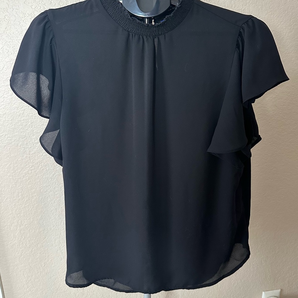 Apt 9 Smock Neck Flutter Sleeve Black Blouse sz Large